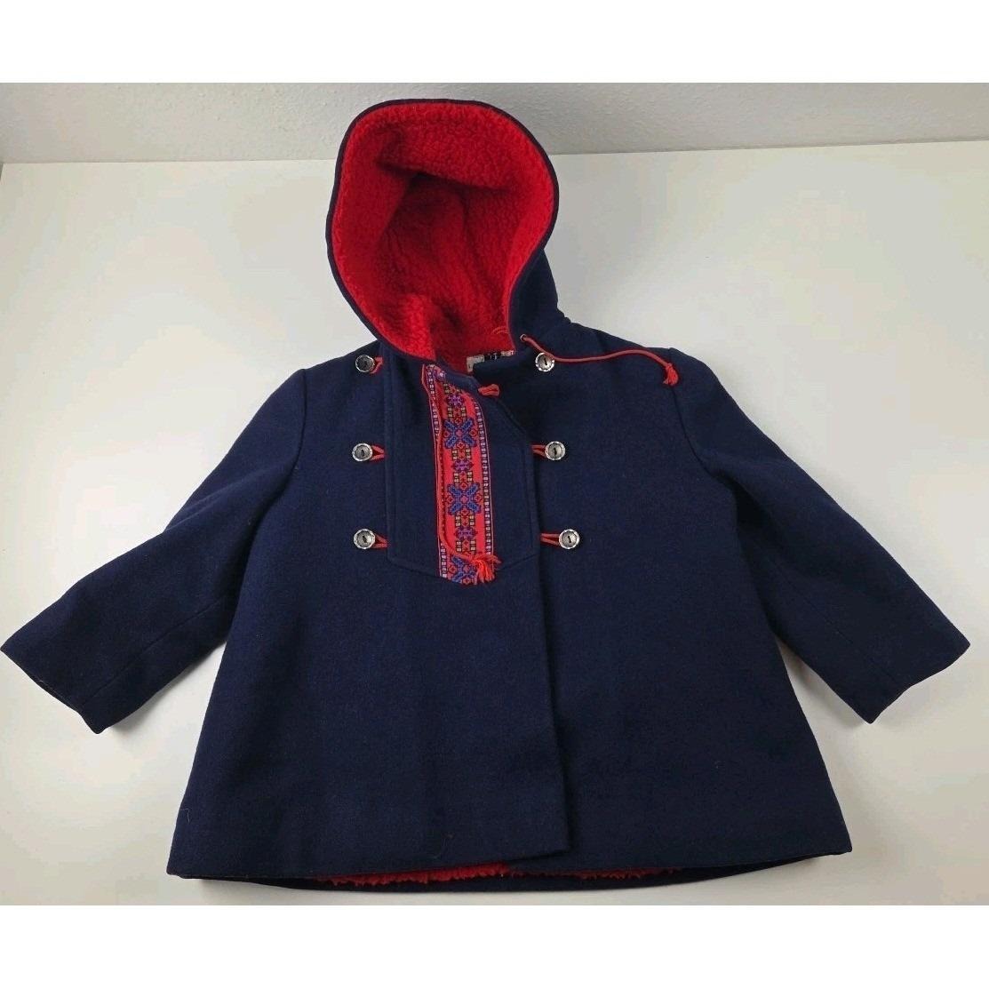 I. Magnin & Co. Hooded Coat Kids Size T4 Navy Blue Wool Sherpa Lined Vintage